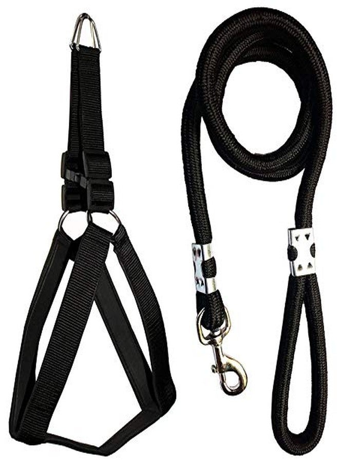 Pups&Pets Nylon Padded Adjustable 1.25inch Dog Chest Harness & 18mm Leash Rope for Large Dogs (Black). - Image 1